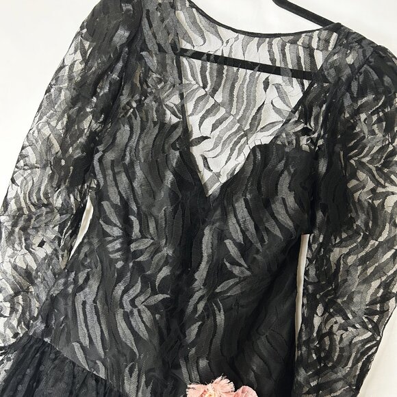 TD4 Vintage 80's Drop Waist Lace Party Dress Black Pink 11 - Picture 2 of 9